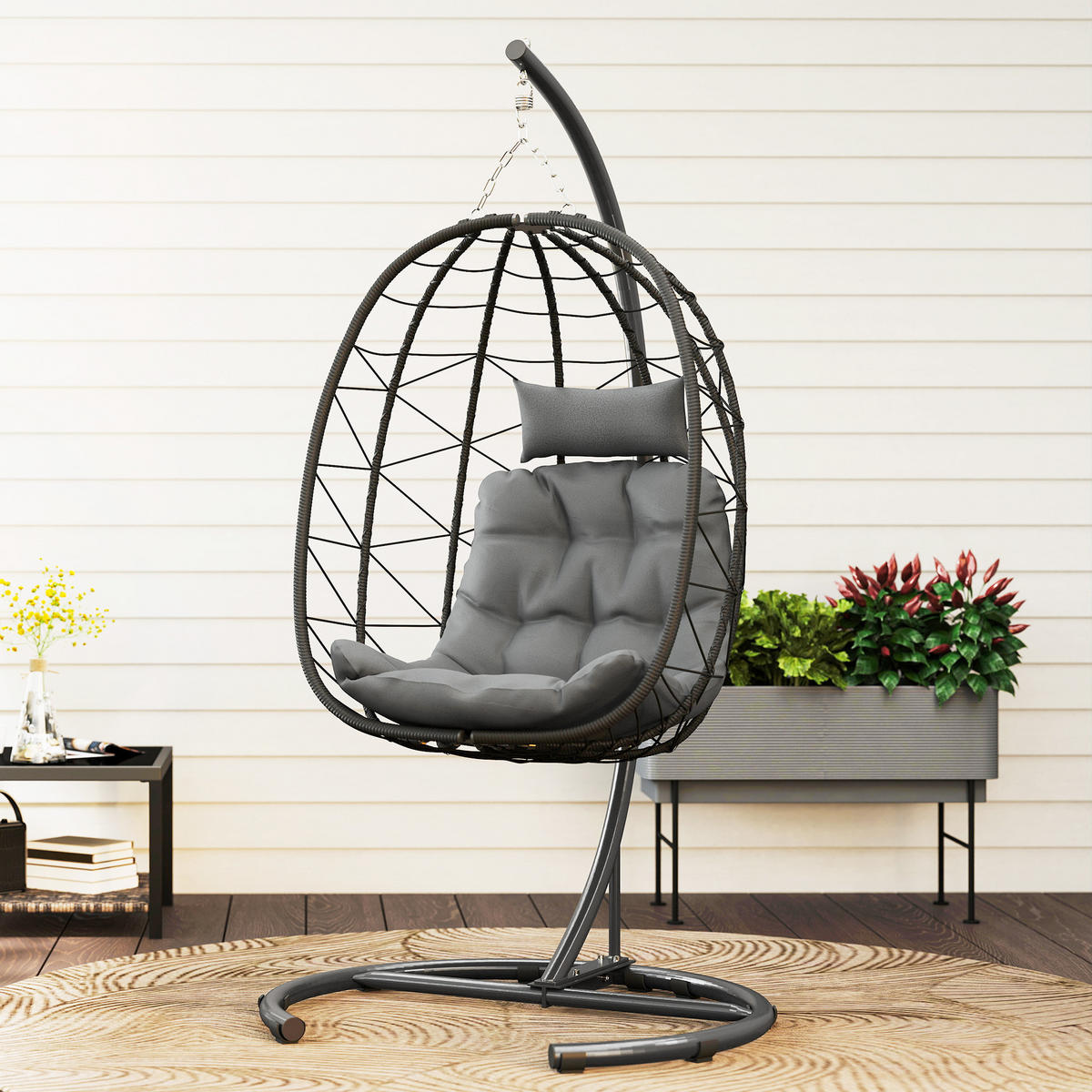 HÄNGESESSEL DE-06710 wetterbeständig, inkl. Polster, klappbar Dunkelgrau - Schwarz, Kunststoff/Metall (102/195/102cm) - ComfortXL