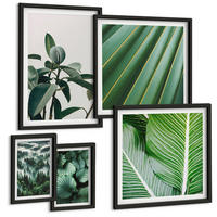 BILDER SET 5er Set - 50x50 cm & 20x30 cm & 40x60 cm Schwarzer Rahmen - Tropische Blätter in Grün - Schwarz, Kunststoff (40/60cm) - TULUP