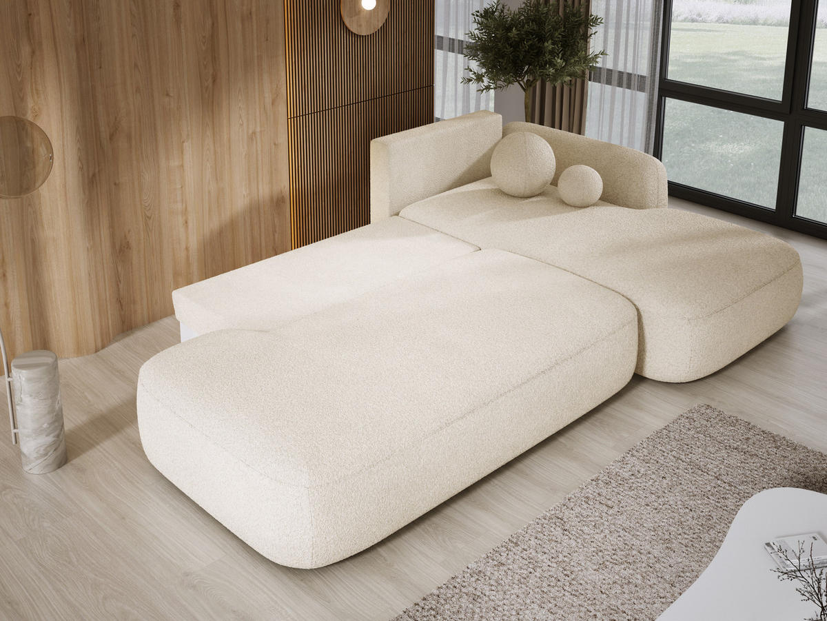 ECKSOFA BABU mit Schlaffunktion, Moderne Polsterecke für Wohnzimmer, funktionales Schlafsofa im Stoff NOW OR NEVER, 300x105x60cm rechte, beige​ - Beige, Holz/Textil (300/190cm) - DomoHome