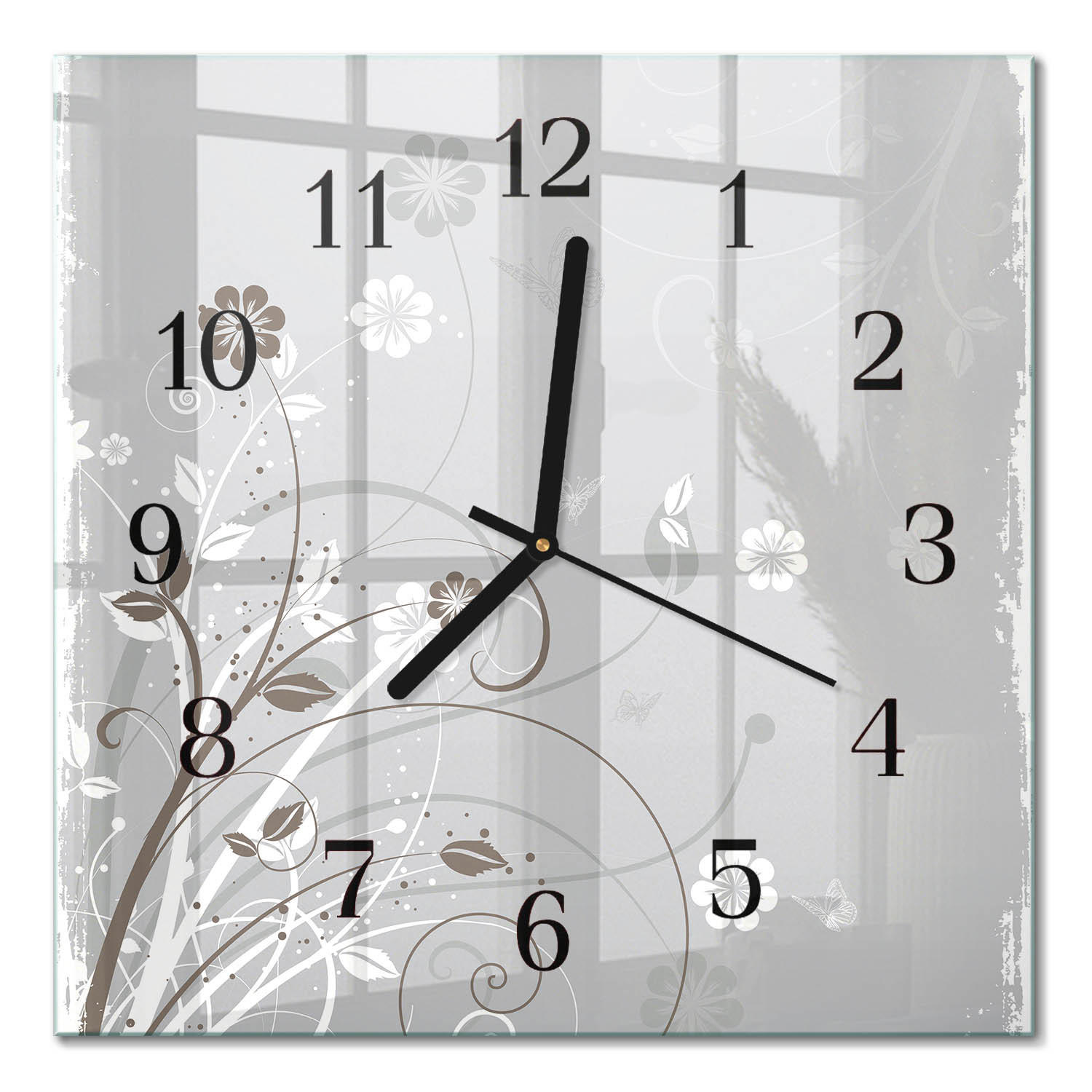 WANDUHR 30x30 cm - Blumen - Grau, Glas (30/30/0.4cm) - TULUP