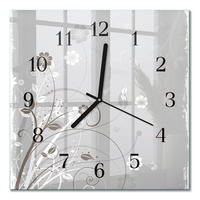 WANDUHR 30x30 cm - Blumen - Grau, Glas (30/30/0.4cm) - TULUP