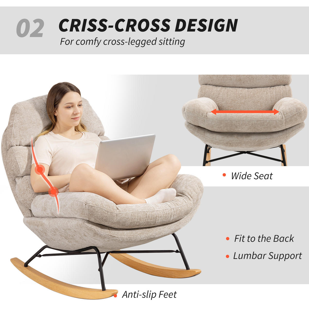 SCHAUKELSTUHL Schaukelsessel Schneidersitz mit Rückenlehne Chenille-Optik - Creme, Textil (80/91/103cm) - HOMCOM