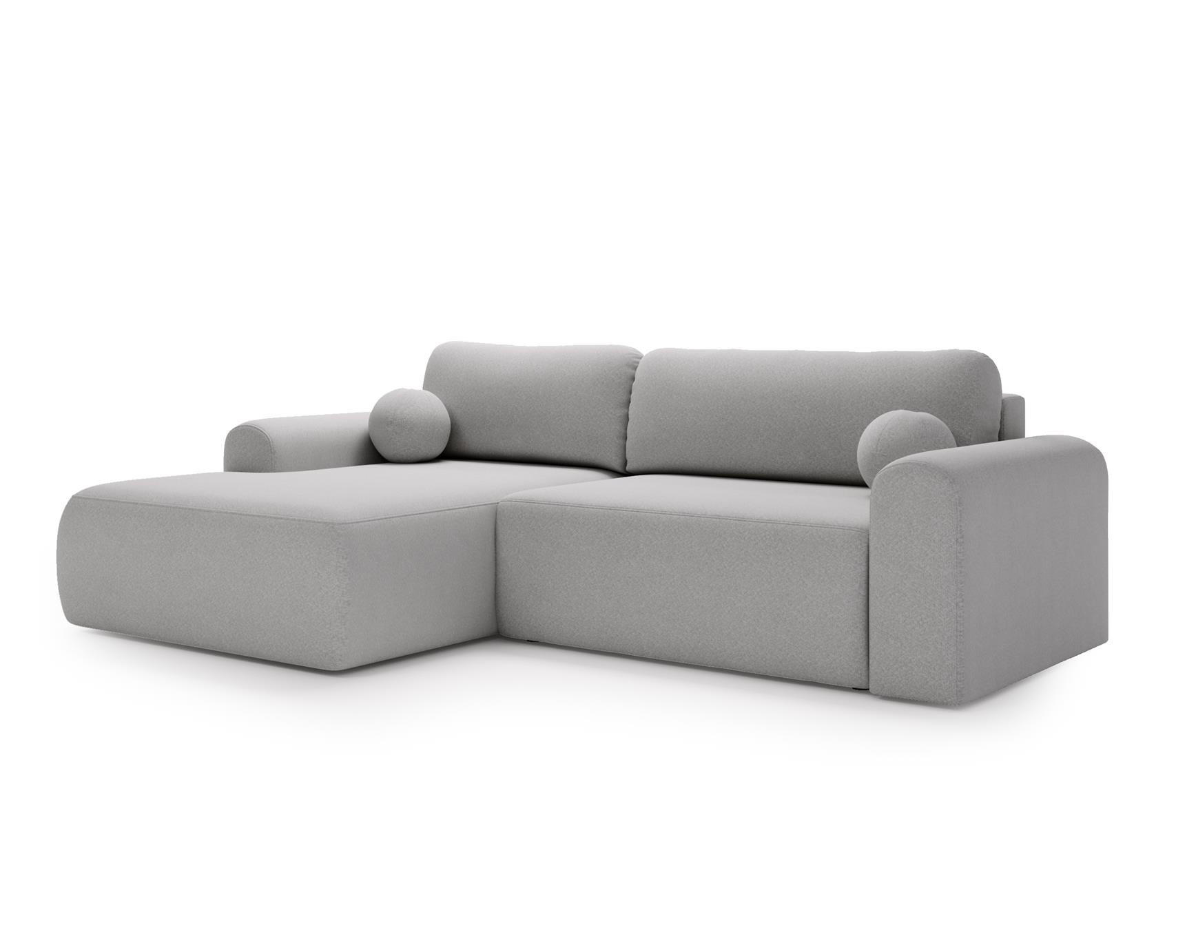 ECKSOFA Aurora Hellgrau, mit Schlaffunktion in Lambi Stoff, linke seite - Hellgrau, Holzwerkstoff/Textil (257/177cm) - Bettso