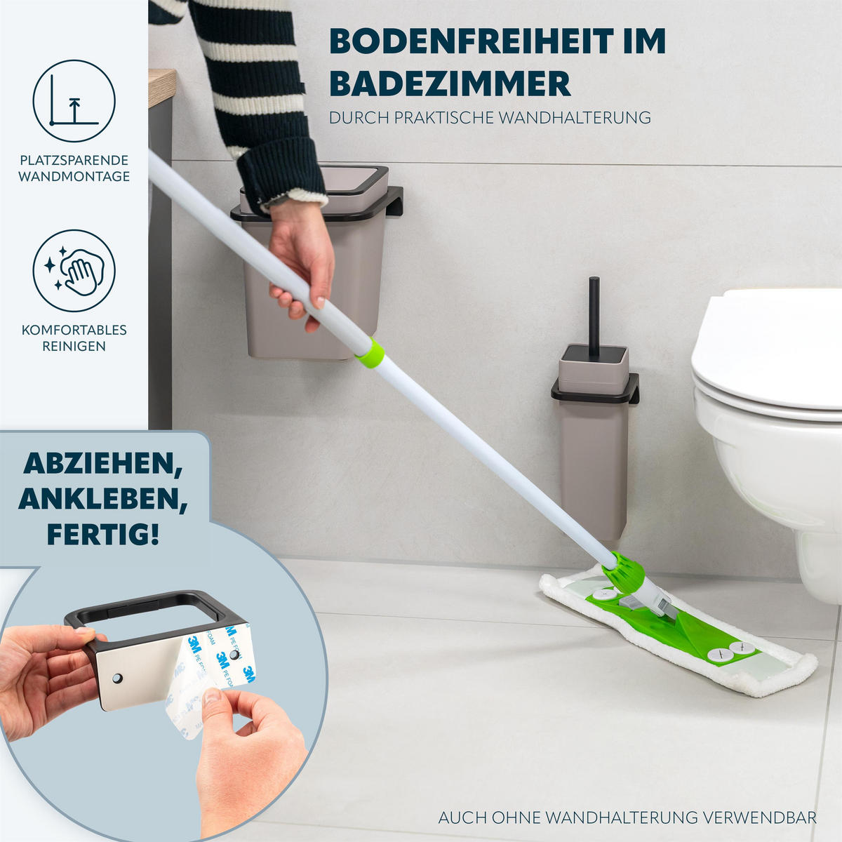 WC-GARNITUR 2-TLG. Bürste u. Eimer SAVONA Softtouch inkl. Wandhalterung, eckig - taupe - Taupe, Kunststoff (18/25/21cm) - bremermann