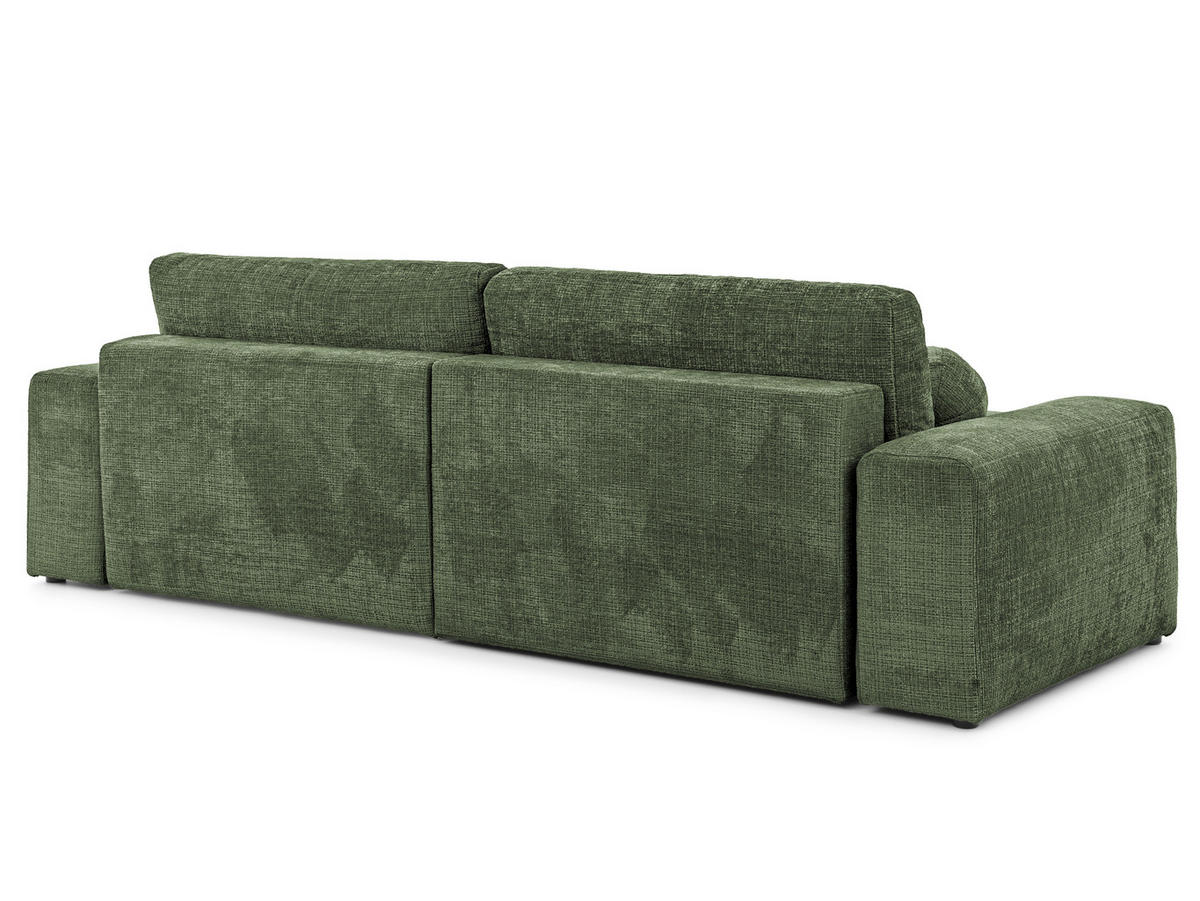 ECKSOFA Puffy mit Schlaffunktion und Bettkasten - besonders weich und puffig aus Grün Chenille-Stoff - Ottomane links - Schwarz/Grün, Holz/Kunststoff (138/266cm) - S-Style Möbel