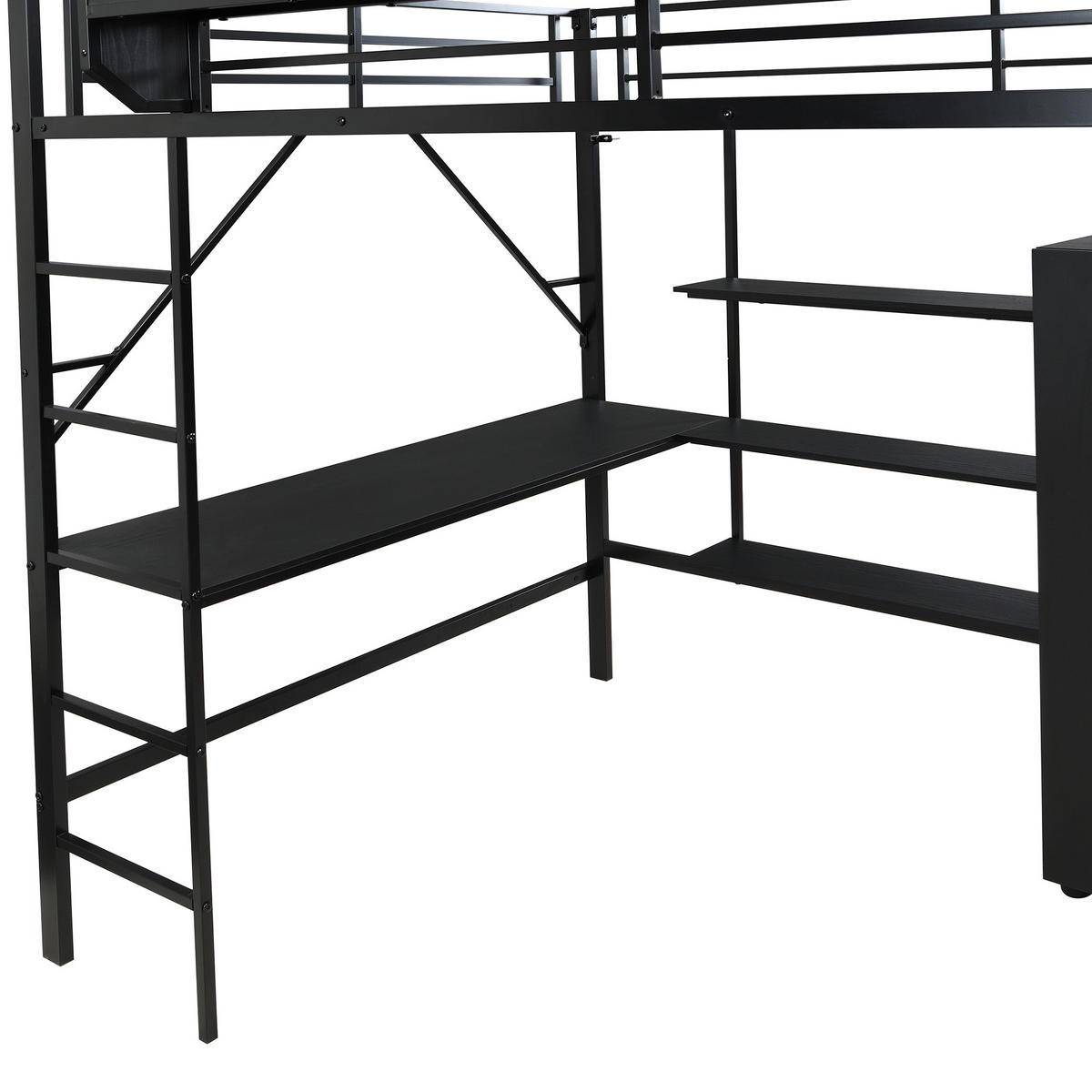 HOCHBETT aus MDF & Metall 140x200 cm in Schwarz mit Schreibtisch & Kleiderschrank - Schwarz, Holzwerkstoff (140/200cm) - Modfu