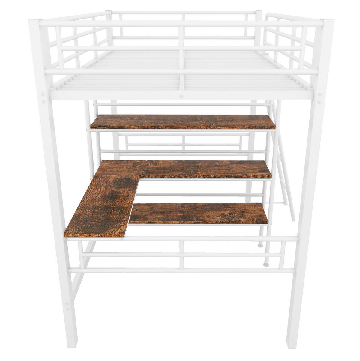 HOCHBETT aus Metall 90x200 cm in Weiß mit Schreibtisch & Regalen - Weiß, Metall (90/200cm) - Modfu