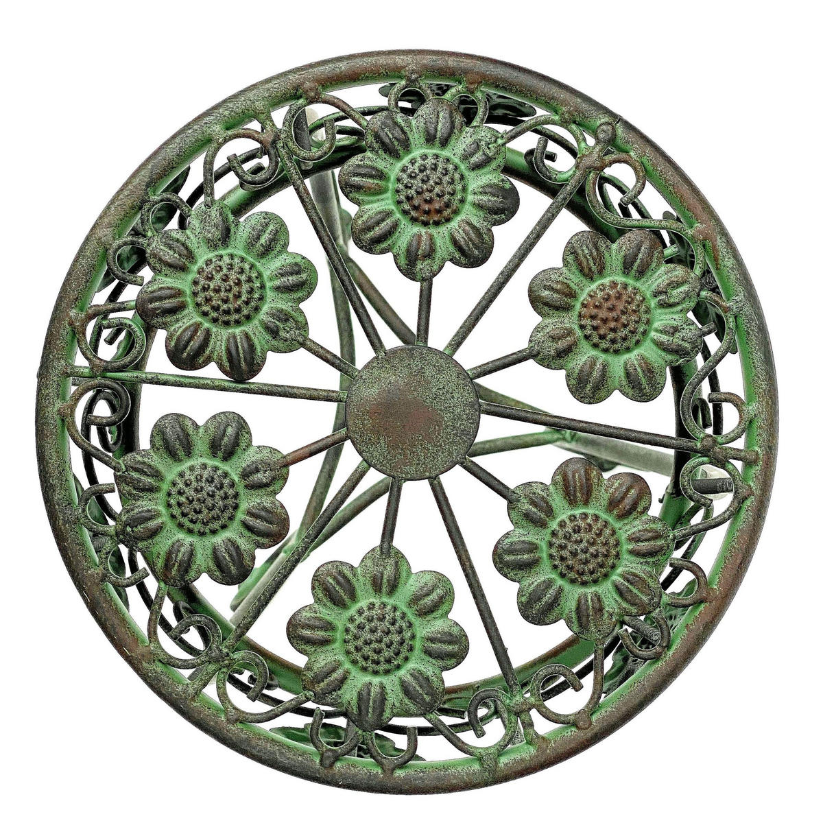 BLUMENHOCKER rund Metall Grün antik 26/26/50 cm - Grün, Metall (26/50/26cm) - DanDiBo