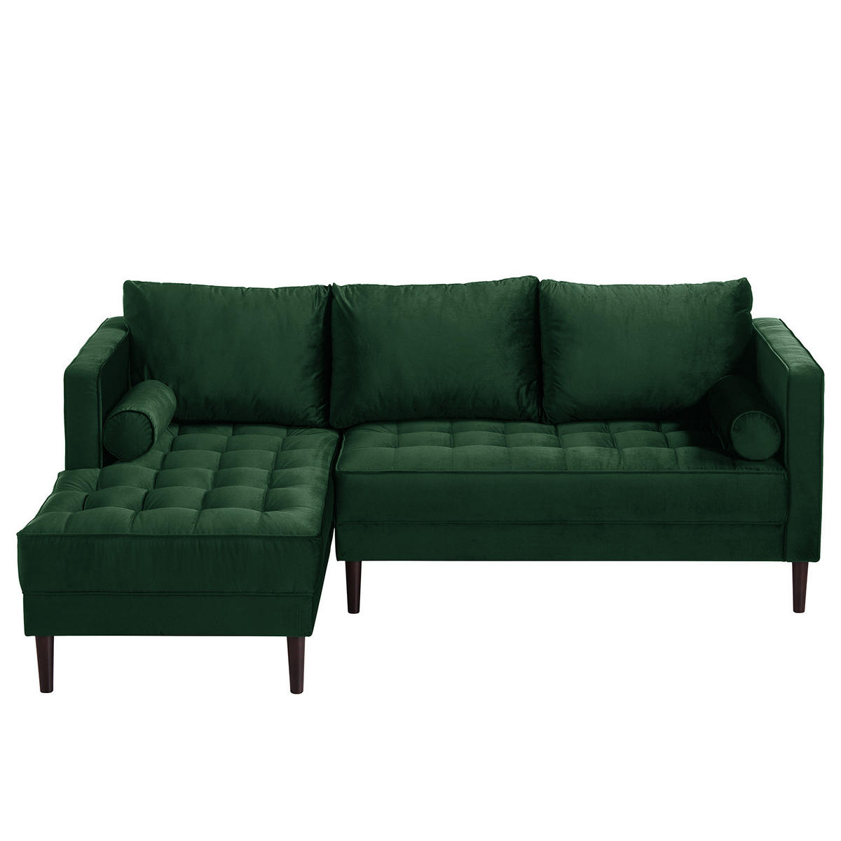 ECKSOFA - Samt - Dunkelgrün/Dunkelbraun, Birkenholz/Textil (201/155cm) - home24