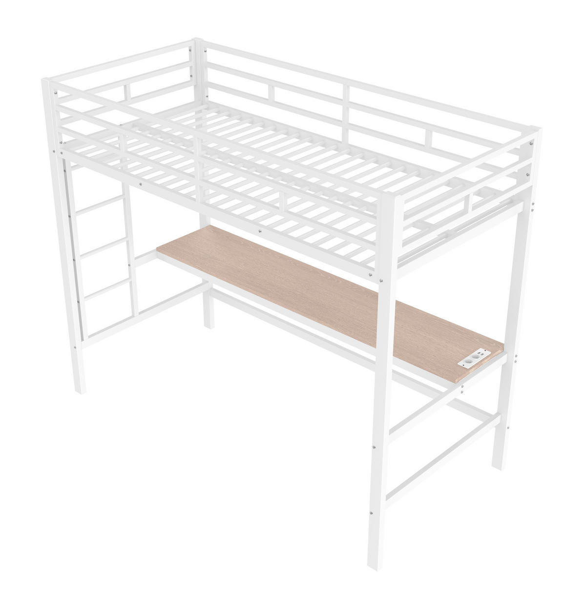 HOCHBETT 90/200 cm in Weiß mit Schreibtisch, LED-Beleuchtung und Ladeanschlüssen - Weiß, Metall (90/200cm) - Flora Grace