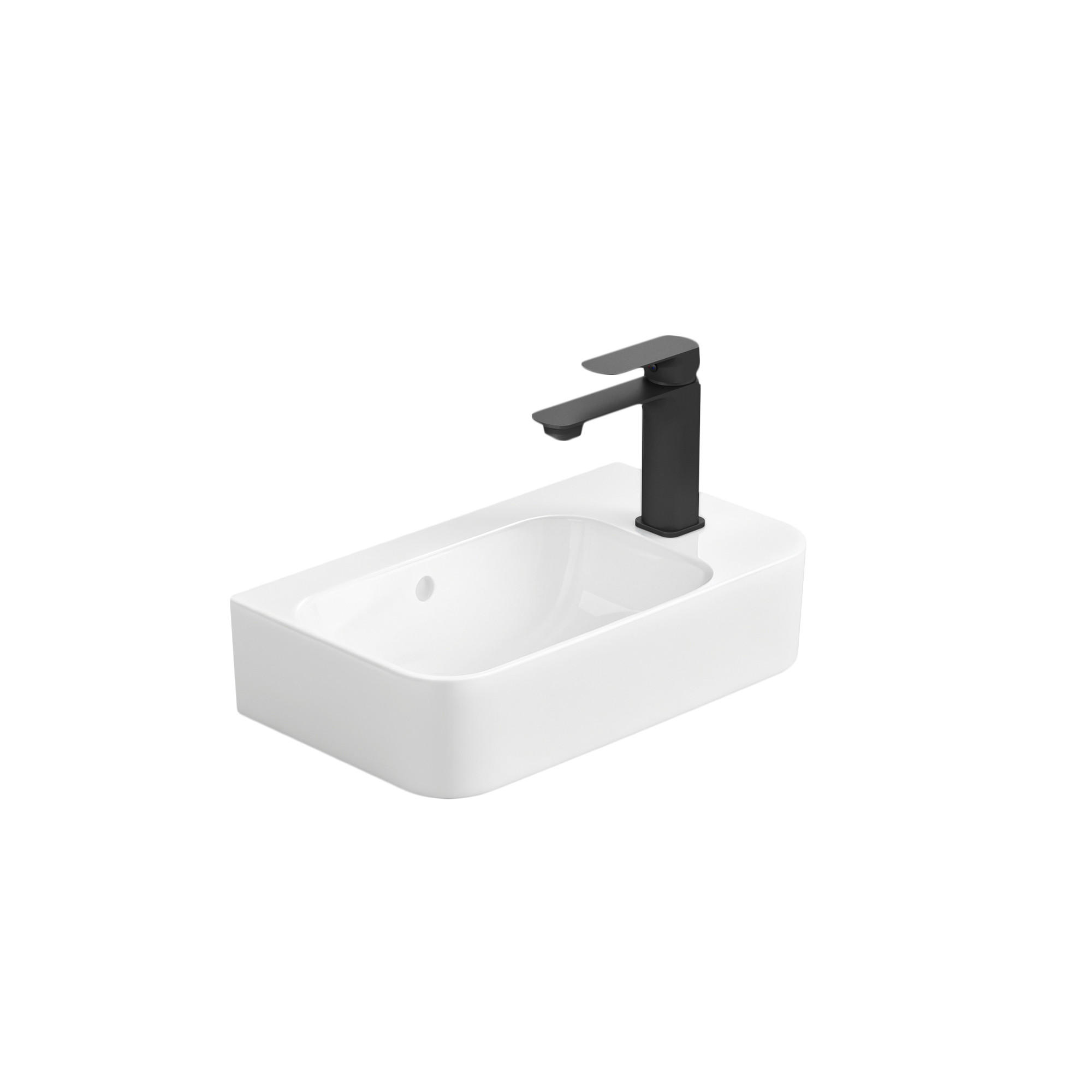 UMYVADLO na stěnu, s otvorem pro baterii vpravo, lesklá bílá, 45,5/27/15 cm - bílá, keramika (45/15.6/26.5cm) - EMKE