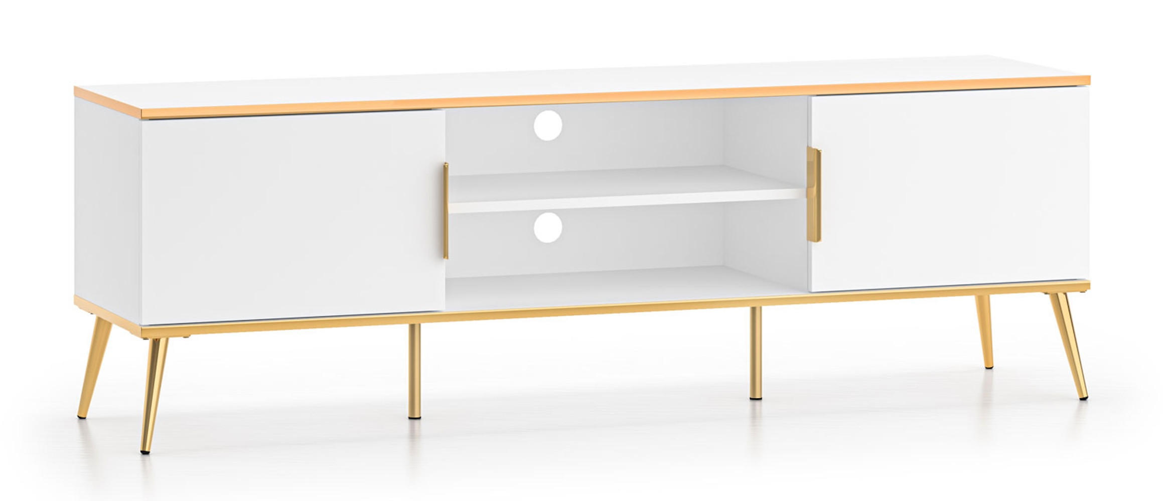 Feldmann-Wohnen Lowboard Weiß, Gold 160x53x40 cm