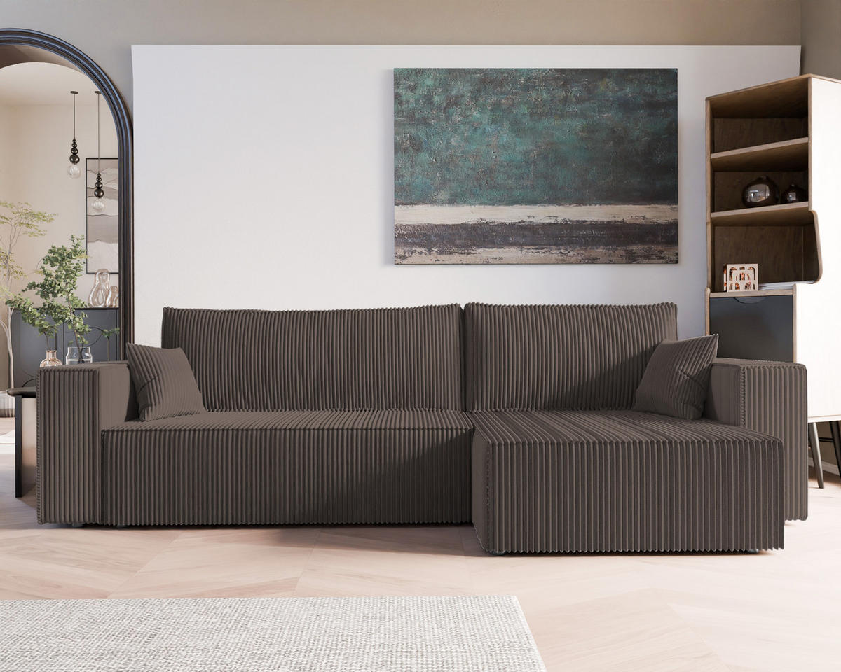 ECKSOFA mit Schlaffunktion und Bettkasten, Braun - Braun, Holzwerkstoff/Textil (145/276cm) - Idohome