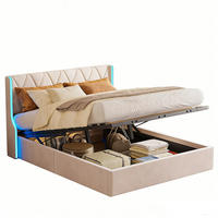 POLSTERBETT 160x200 cm mit Stauraum LED Stauraumbett aus Samt - Beige, Holz (160/200cm) - PARAFTA HOME