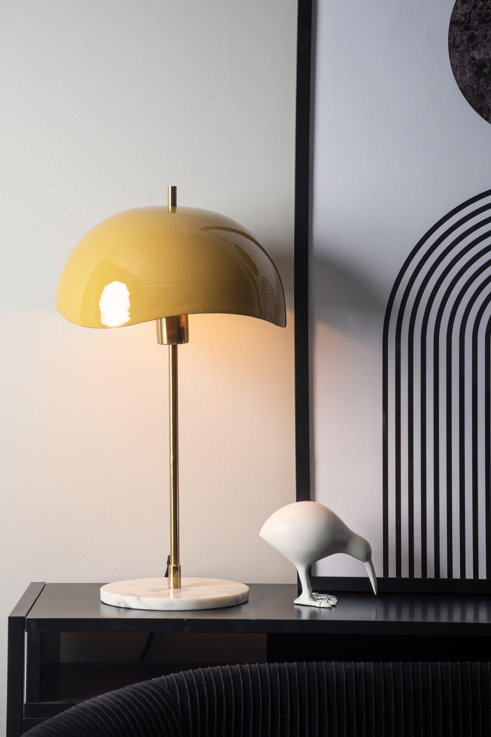 TISCHLAMPE Waved Dome 30/30/56 cm - Gelb, Metall (30/30/56cm) - Leitmotiv