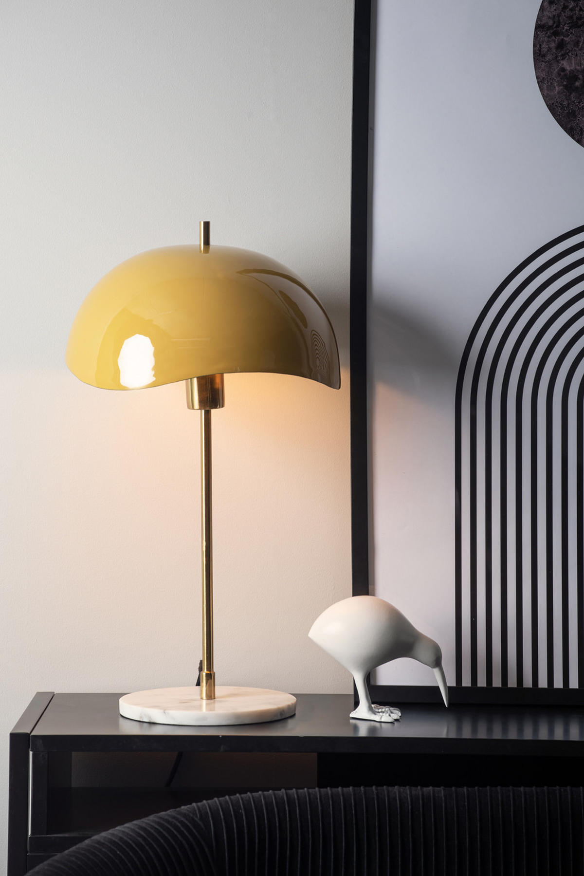TISCHLAMPE Waved Dome 30/30/56 cm - Gelb, Metall (30/30/56cm) - Leitmotiv