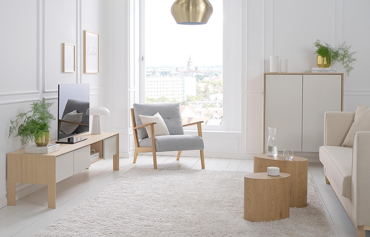 TV-LOWBOARD - Eiche teilmassiv, Mushroom Creme / Eiche Hell - Creme, Holzwerkstoff (185/44/45cm) - home24