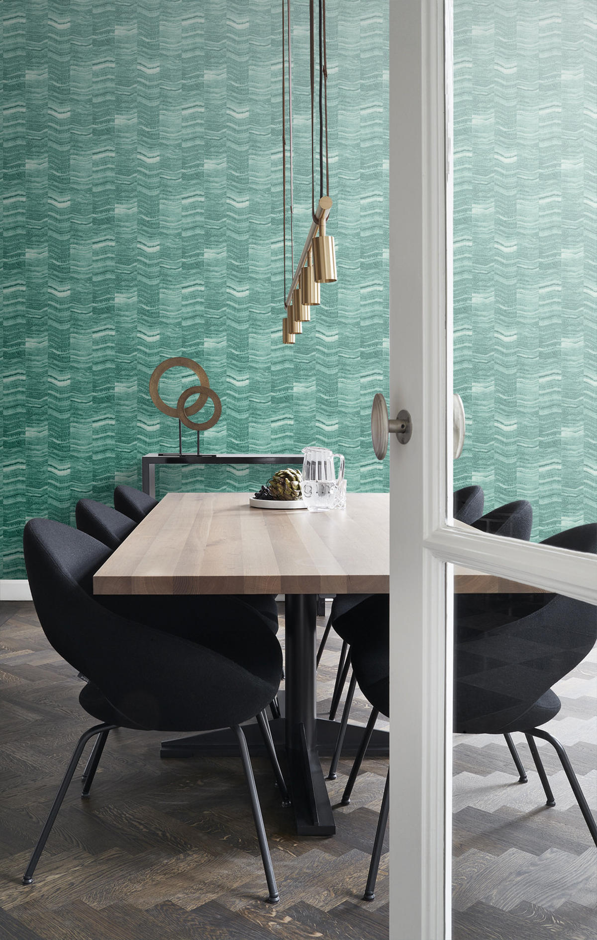 TAPETE Zick-Zack-Mamorstreifen 53 cm x 10.05 m - Grün, Papier (53/1000cm) - Origin Wallcoverings