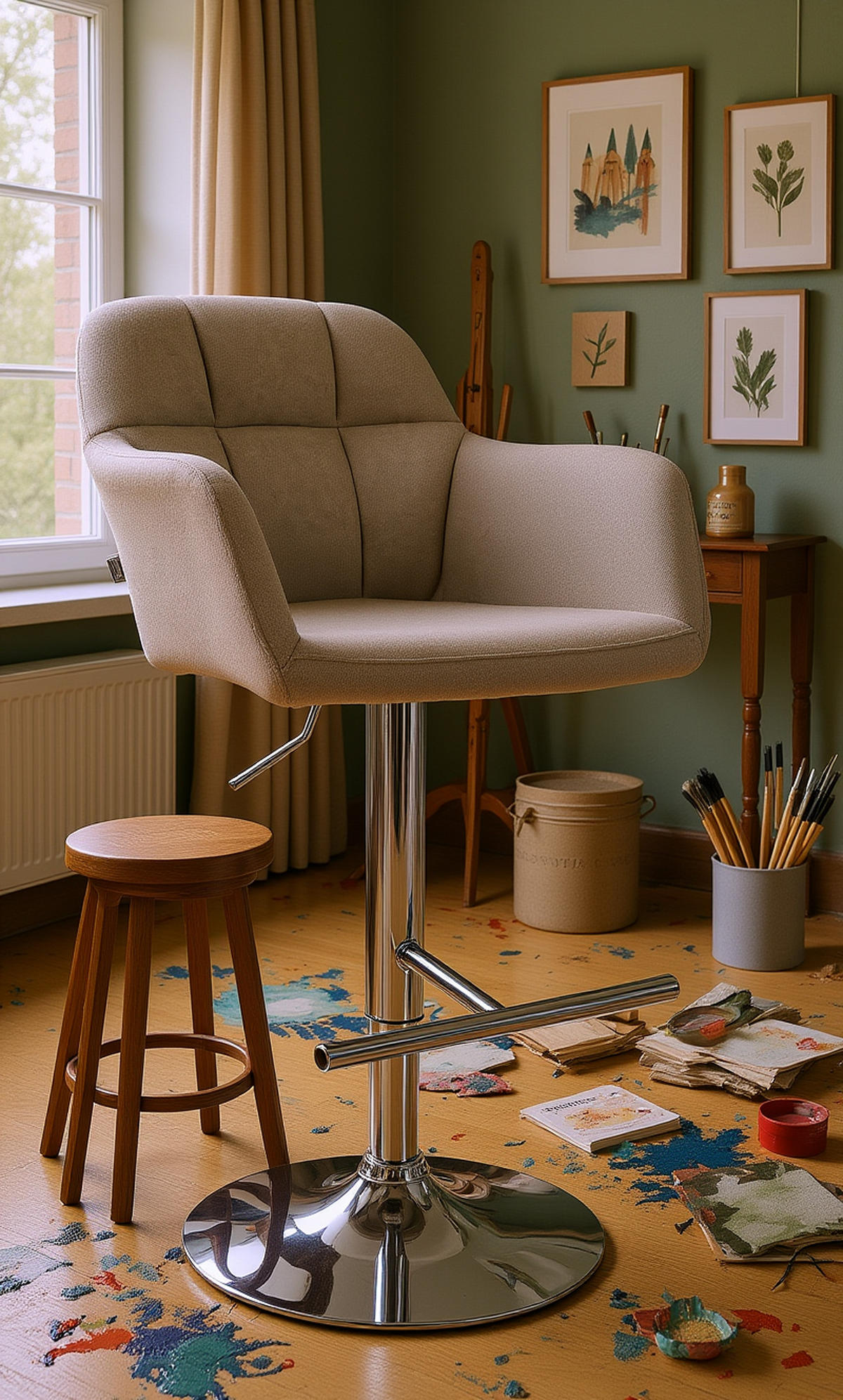 BARHOCKER Nardo Stoff chrom taupe - Taupe/Chromfarben, Textil/Metall (57/118/59cm) - TPFLiving
