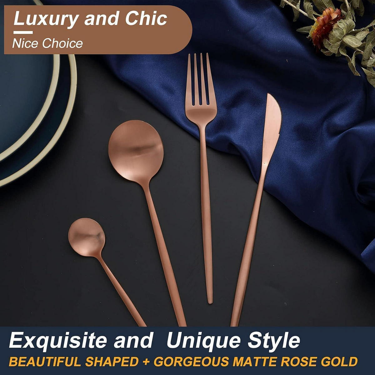 BESTECKSET 24-teilig Roségold Edelstahl - Bronzefarben, Metall