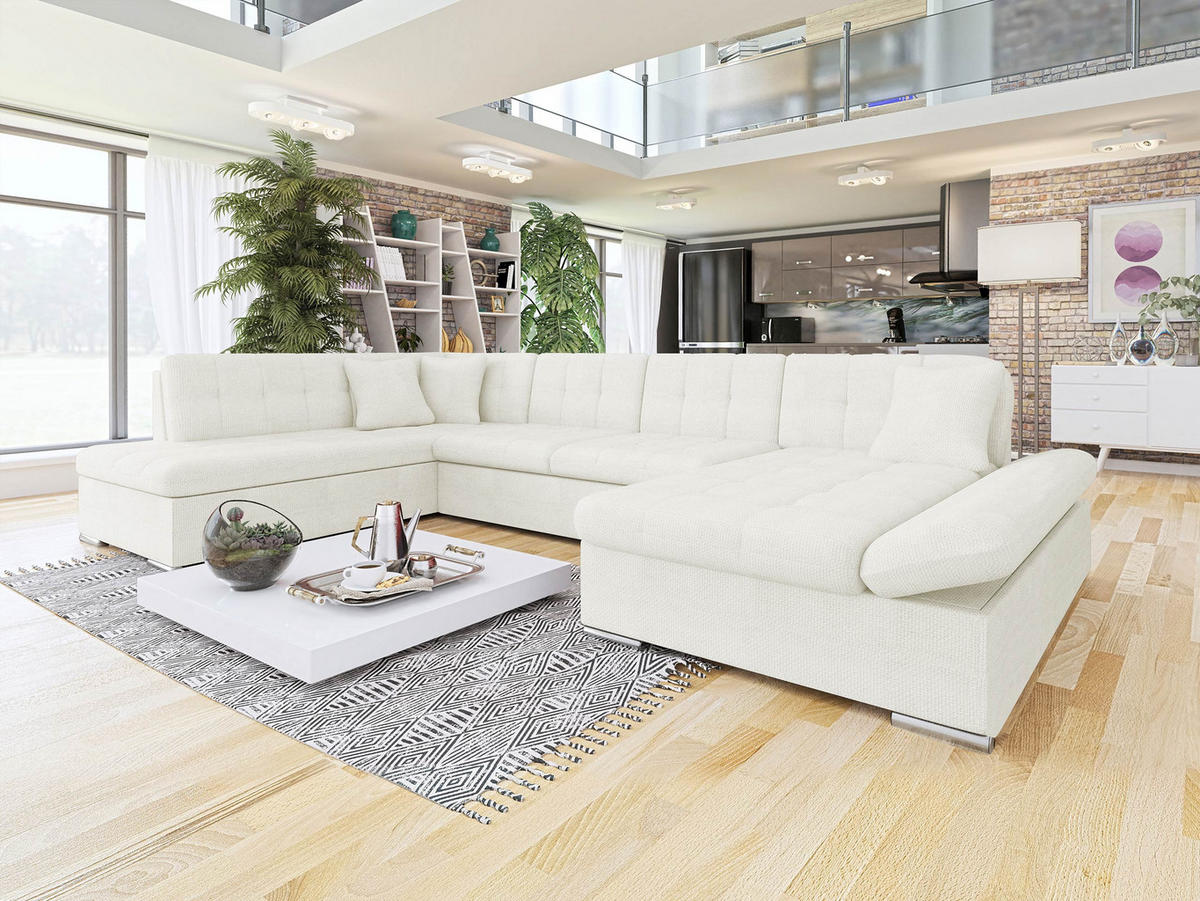 ECKSOFA Bergen, Seite: Rechts - Ecru/Silberfarben, Holz/Textil (345/76/205cm) - MIRJAN24