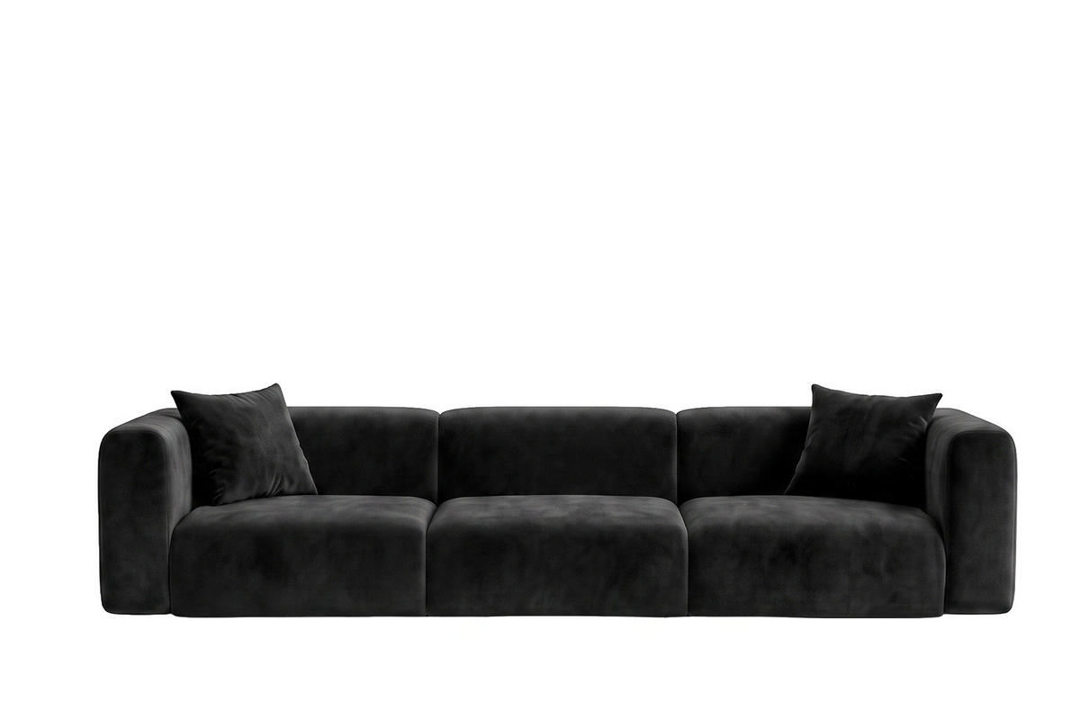 SOFA 3-Sitzer, Velvet-Stoff Bluvel, Schwarz, GRETA - Schwarz, Holz (319/70/89cm) - Kaiser Möbel
