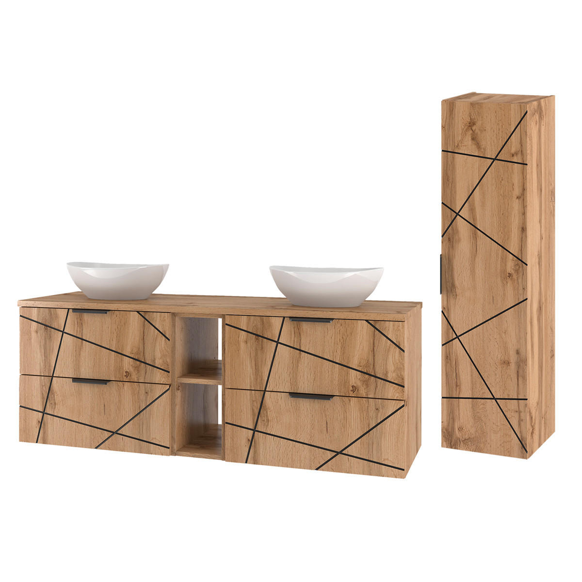 BADMÖBEL 140.6cm Teren 2er-Set Holz - Braun, Holzwerkstoff (140.6/52.2/46.5cm) - Petits-meubles