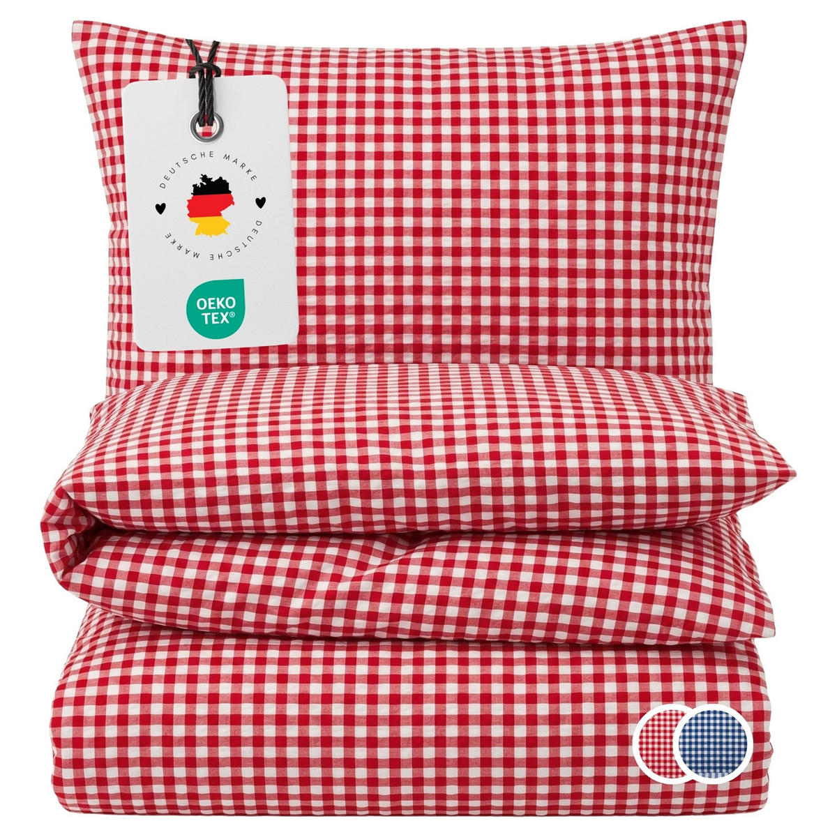 SEERSUCKER-BETTWÄSCHE 135x200 Kariert Sommer Bettbezug Bügelfrei aus 100% Baumwolle, Bettbezüge Karo Muster Rot - Rot, Textil (135/200cm) - Carpe Sonno