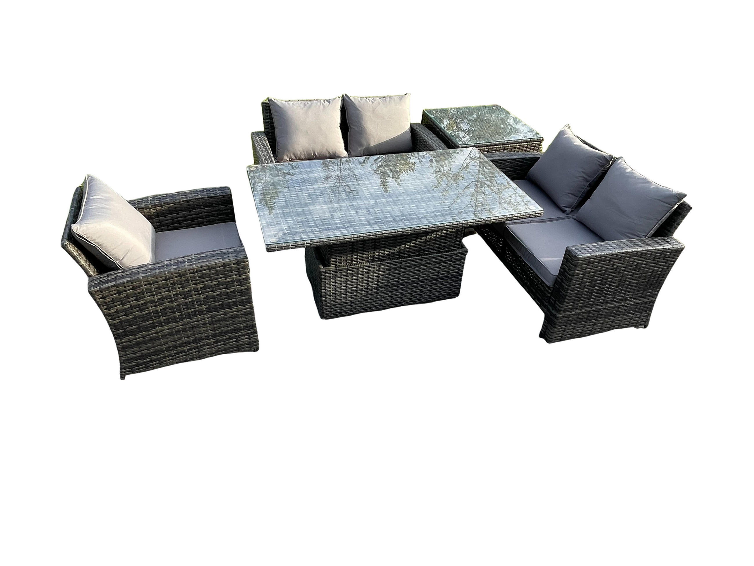 GARTENMÖBEL SET mit höhenverstellbarer Tisch Polyrattan Dunkelgrau 5-Sitzer - Dunkelgrau, Metall - Fimous