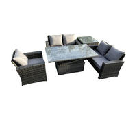GARTENMÖBEL SET mit höhenverstellbarer Tisch Polyrattan Dunkelgrau 5-Sitzer - Dunkelgrau, Metall - Fimous