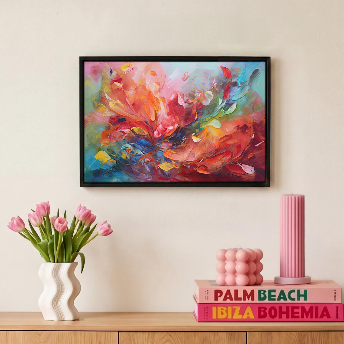 LEINWAND Bilder mit Rahmen - Ölgemälde - Kunst - Abstrakt - Farbenfroh - 30x20 - Altrosa, Textil (30/20cm) - MuchoWow