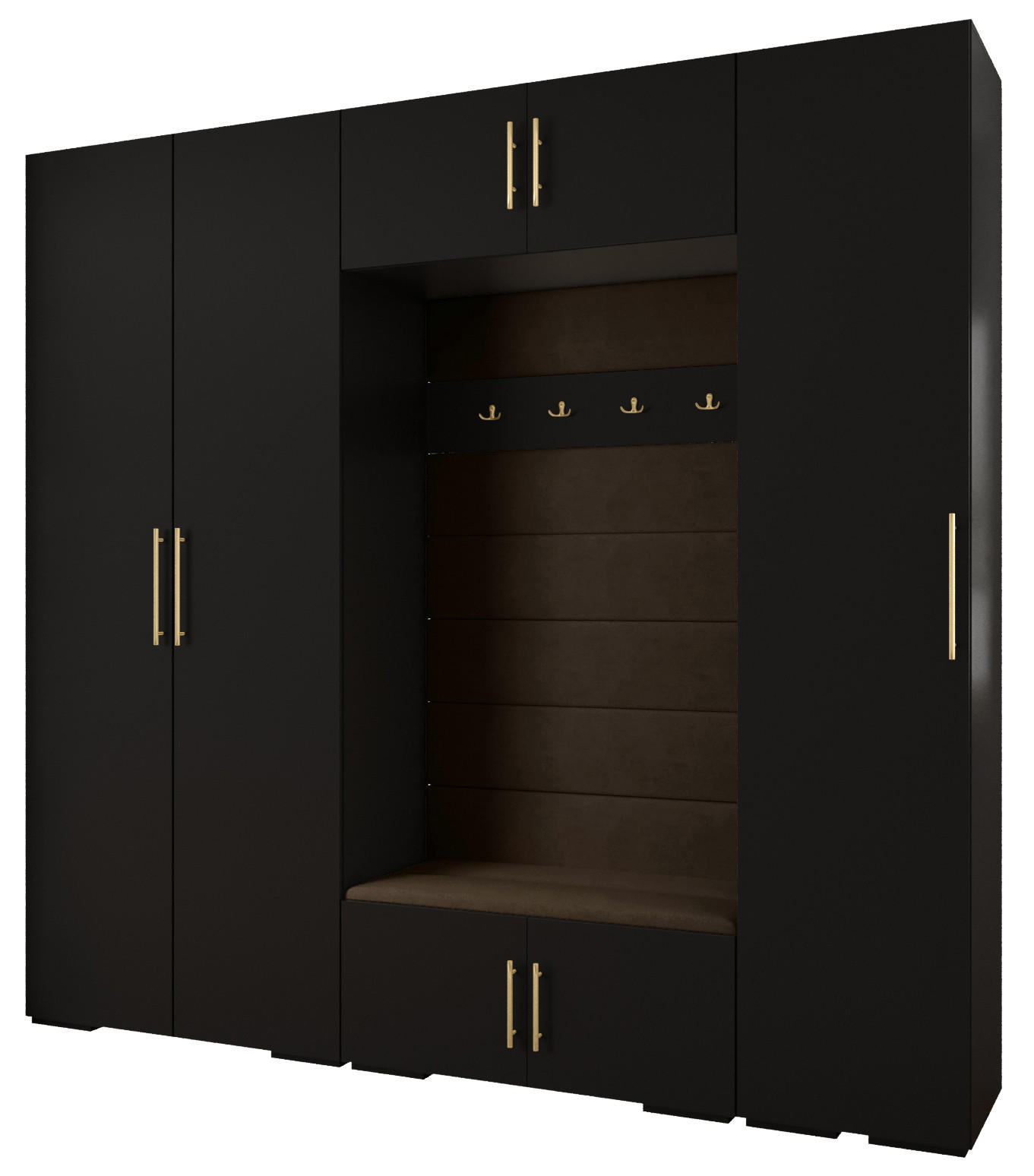 Abiks Möbel Garderoben-Set Schwarz, Dunkelbraun, Gold 250x236.7x47 cm