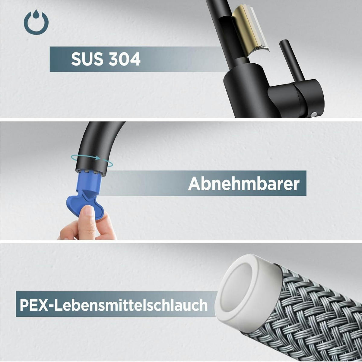 KÜCHENARMATUR 360° drehbar Matt-Schwarz - Schwarz, Metall (16/31.5/23cm)