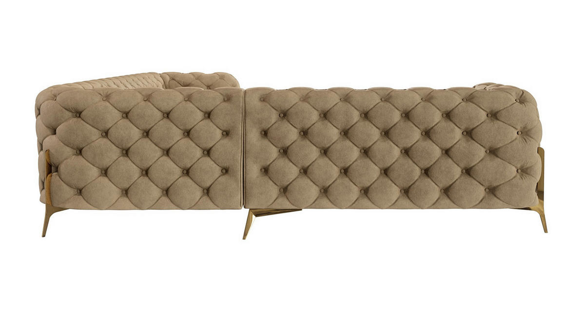 ECKSOFA Chesterfield Lexi Beige Samt, langer Schenkel rechts - Beige/Goldfarben, Holz/Textil (323/264cm) - S-Style Möbel