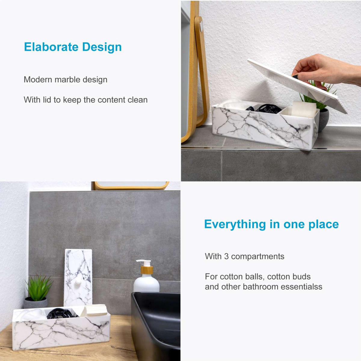 AUFBEWAHRUNGSBOX Badezimmer - Weiß, Kunststoff (9.4/9.5/23.3cm) - Intirilife