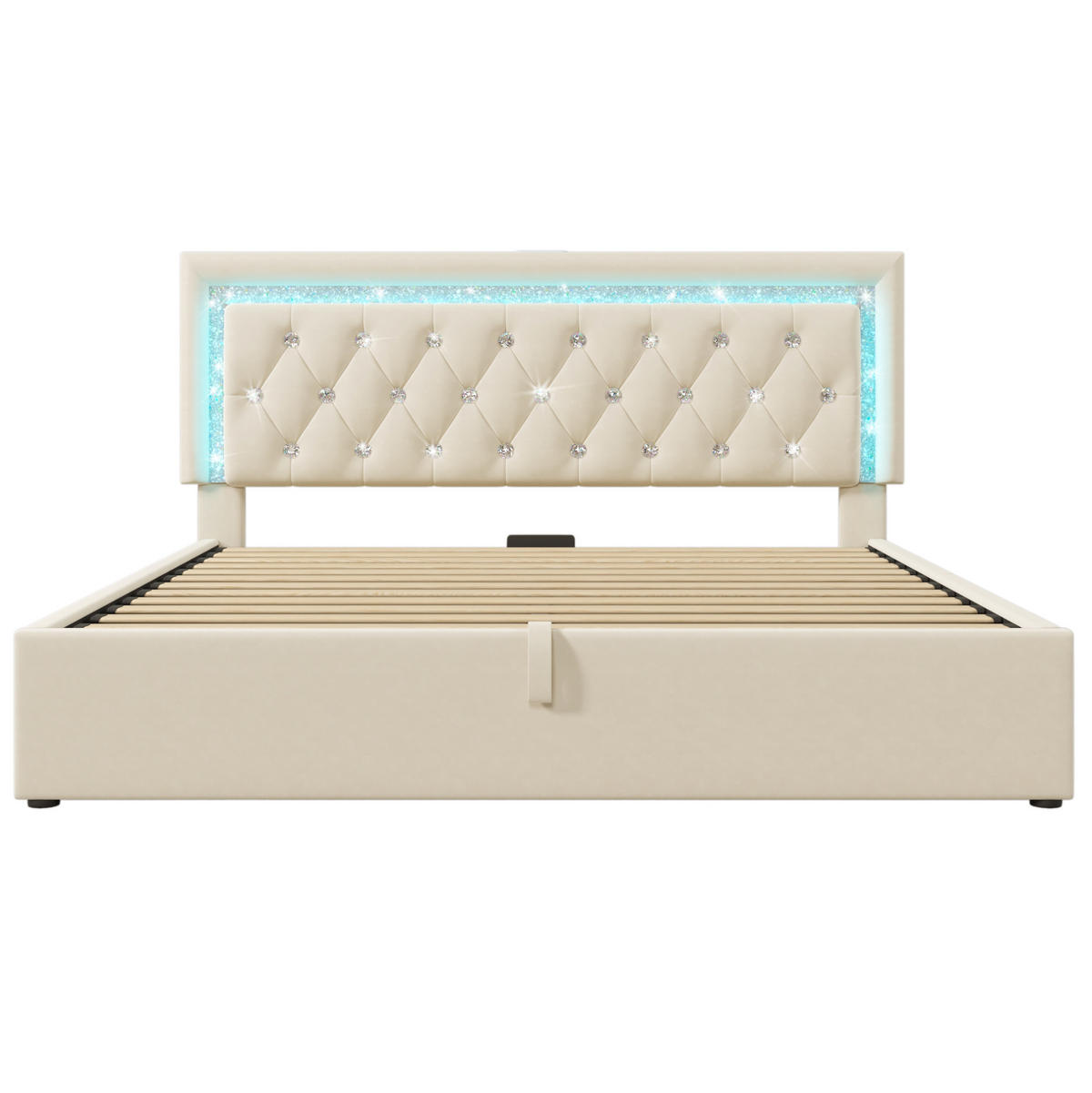 POLSTERBETT 180/200 cm aus Samt mit LED Stauraum und Kopfteil mit Steckdose Grau - Grau, Textil (180/200cm) - Modenvie