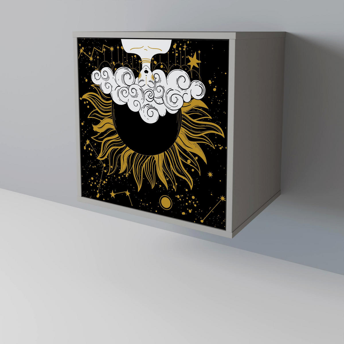 SIDEBOARD STELLAR CONSTELLATIONS, Grau, 57,5x42x77,5 cm, Schräge Buchenholzfüße - Buchefarben/Multicolor, Holzwerkstoff/Buchenholz (57.5/77.5/42cm) - SpaceRebels