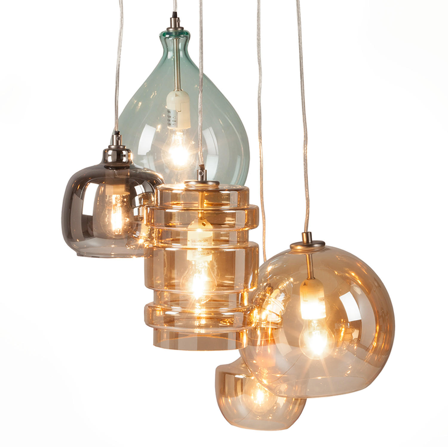 PENDELLEUCHTE - Metall / Glas - 5-flammig - Multicolor, Glas/Metall (50/50/130cm) - home24