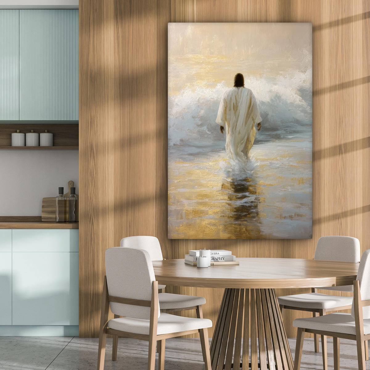 LEINWANDBILD Gemälde - Welle - Jesus - Abstrakt Deko Groß 90x140 cm - Goldfarben, Textil (90/140cm) - MuchoWow