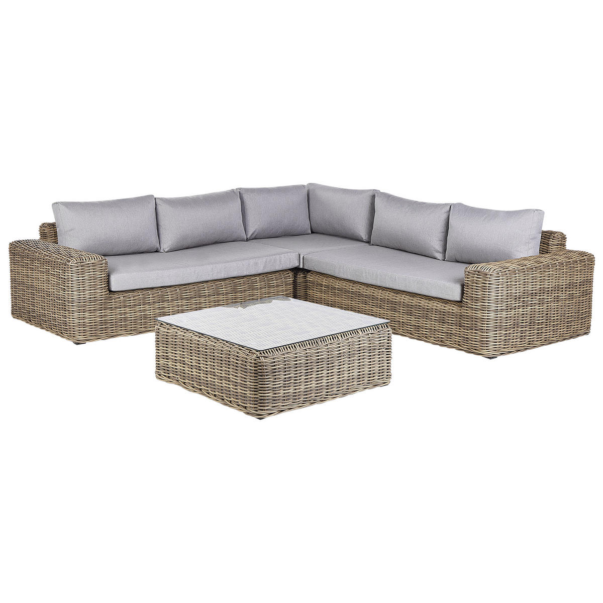 LOUNGE-SET 6-Sitzer PE Rattan Hellbraun Palermo - Braun/Grau, Kunststoff - Beliani
