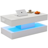 COUCHTISCH, höhenverstellbar mit LED, verstecktem Stauraum und integrierten EU‑Steckdosen, 100/50/42 cm, weiß - Weiß, Holzwerkstoff (100/50/42cm) - Redom
