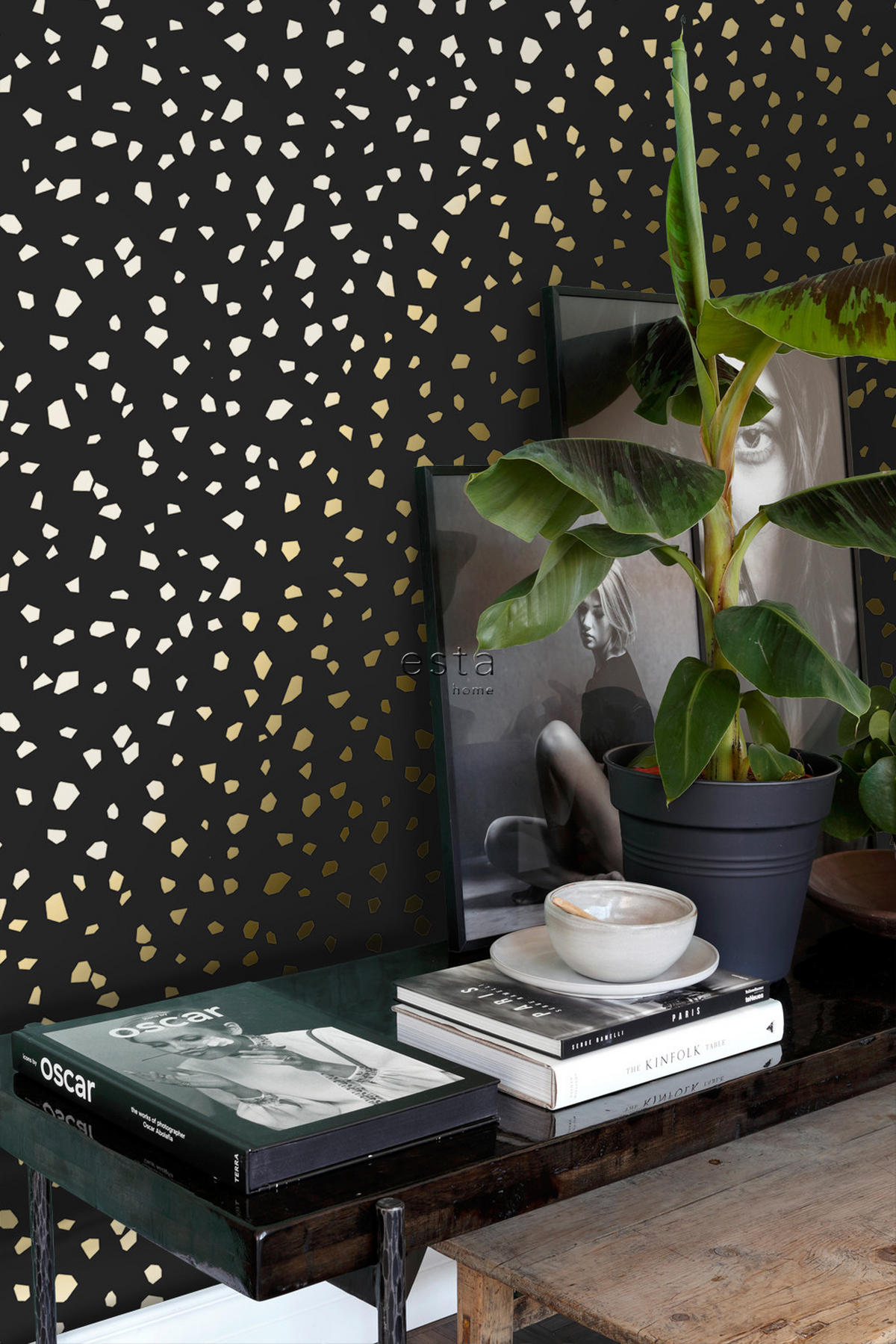 TAPETE Terrazzo-Motiv 53 cm x 10.05 m - Schwarz, Papier (53/1000cm) - ESTAhome
