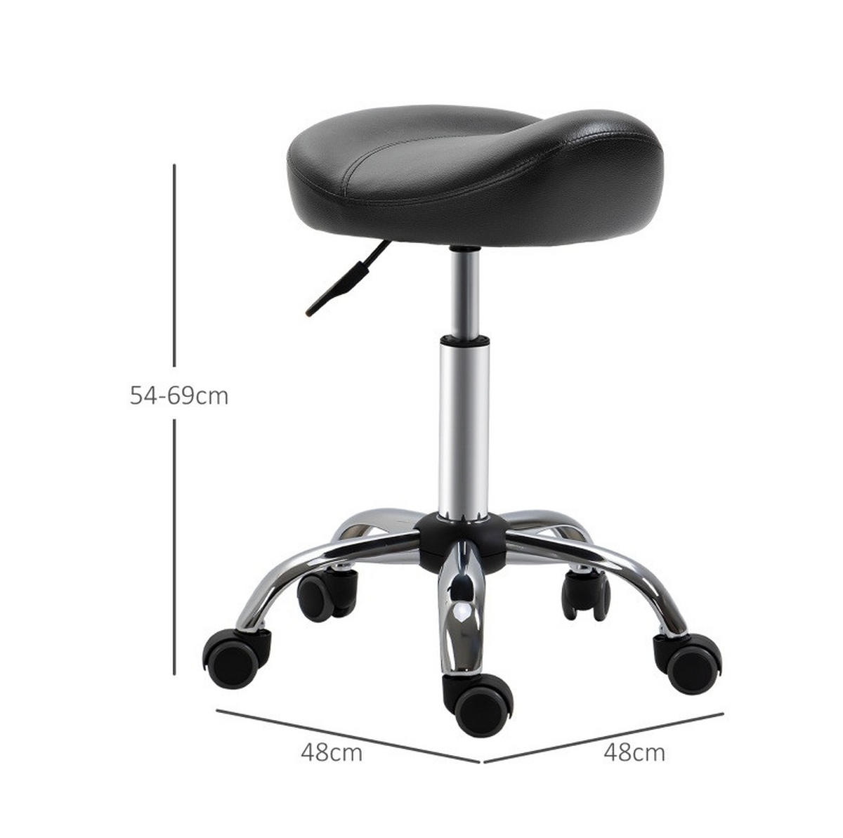 ROLLHOCKER höhenverstellbar 48 x 48 x 54-69 cm Kunstleder Black - Schwarz, Metall (48/69/48cm) - Meubliv