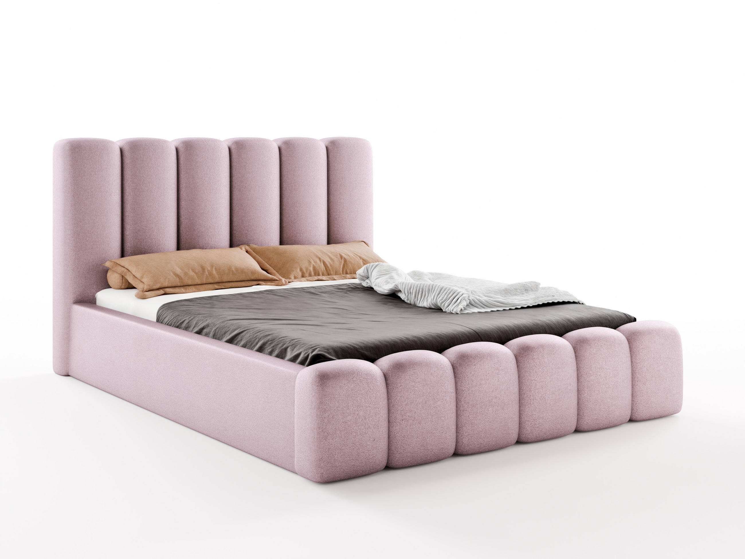 POLSTERBETT VELARO 200x200 cm mit Bettkasten, Stauraum und Metall-Lattenrost – Bouclé Stoff Rosa - Schwarz/Rosa, Textil/Metall (200/200cm) - Luxkor24