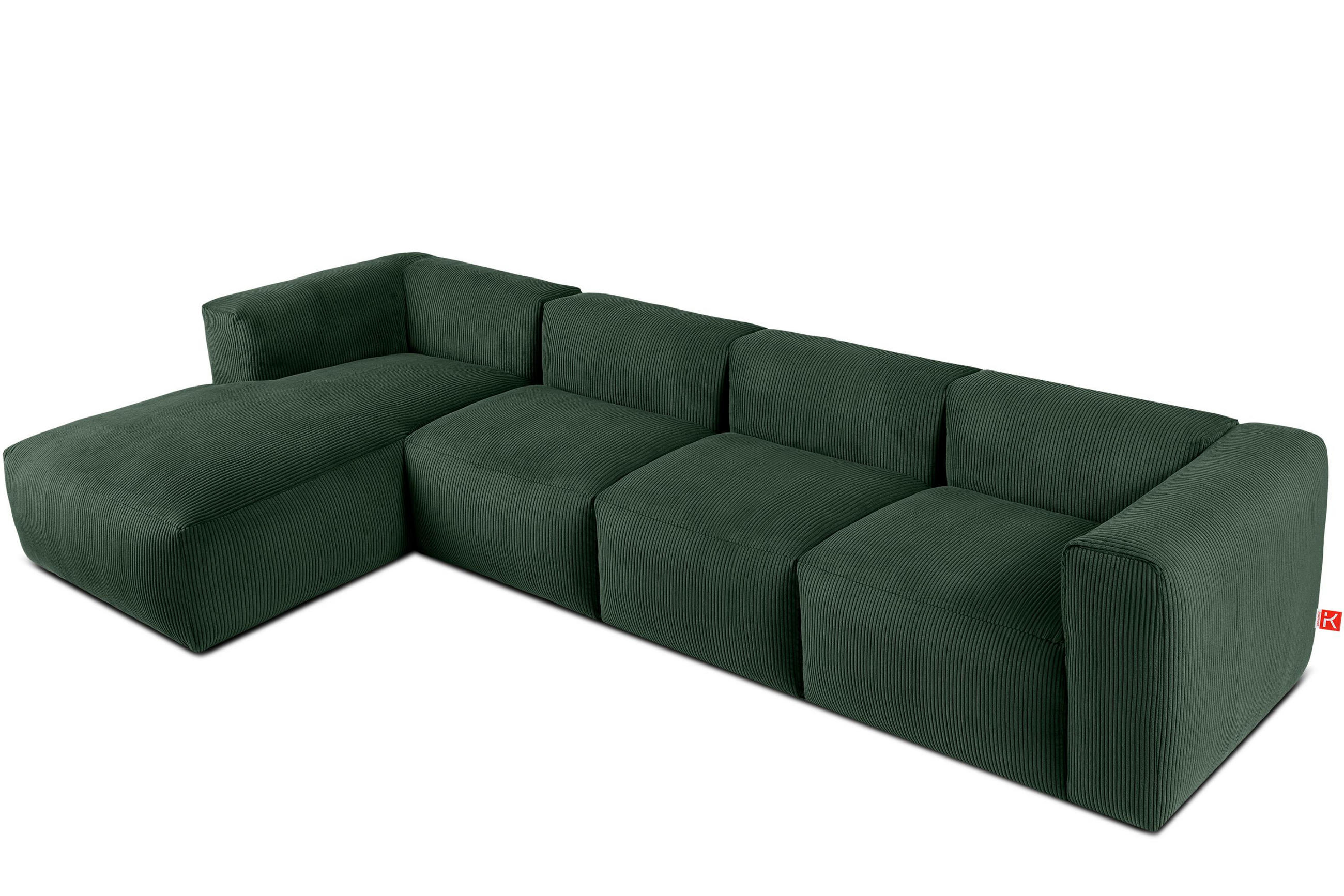 ECKMODULSOFA-LINKS BUFFO 6-Sitzer mit extrem weicher Sitzfläche, Kordstoff, dunkelgrün - Dunkelgrün, Textil (377/180cm) - KONSIMO®