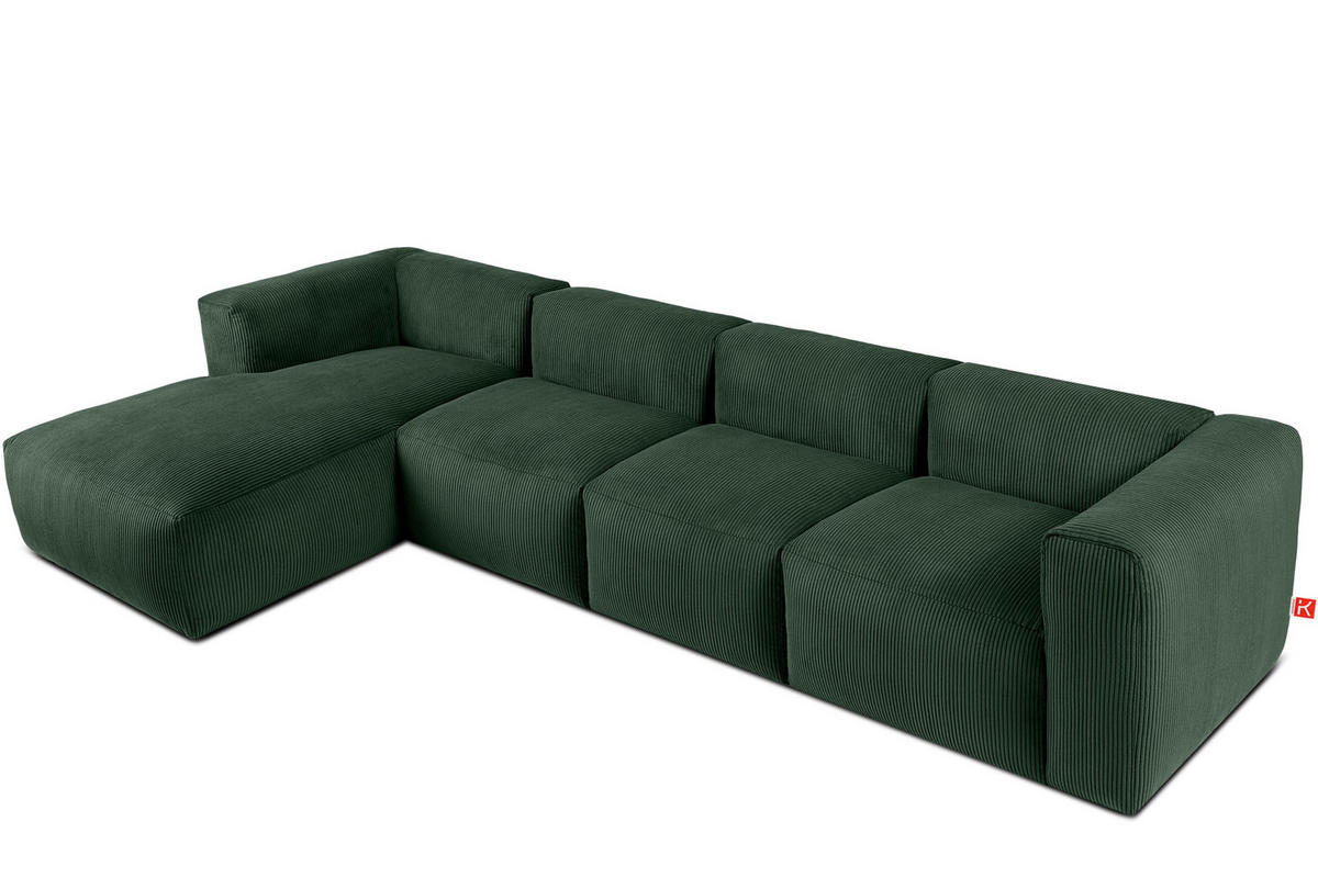 ECKMODULSOFA-LINKS BUFFO 6-Sitzer mit extrem weicher Sitzfläche, Kordstoff, dunkelgrün - Dunkelgrün, Textil (377/180cm) - KONSIMO®