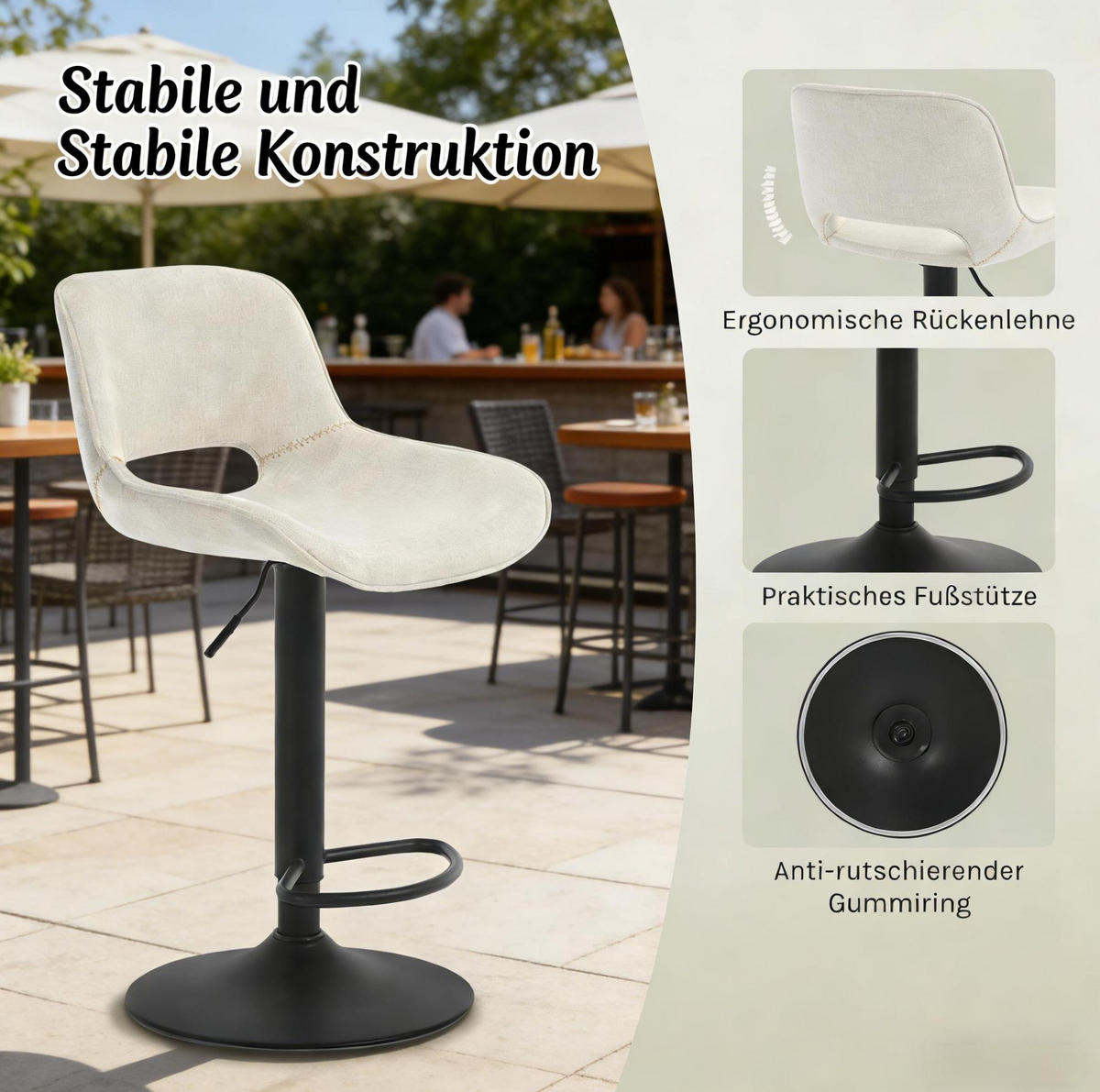 BARHOCKER 2er-Set höhenverstellbar, drehbar, 49 cm, Beige - Beige, Metall (49/106/49cm) - Meubliv