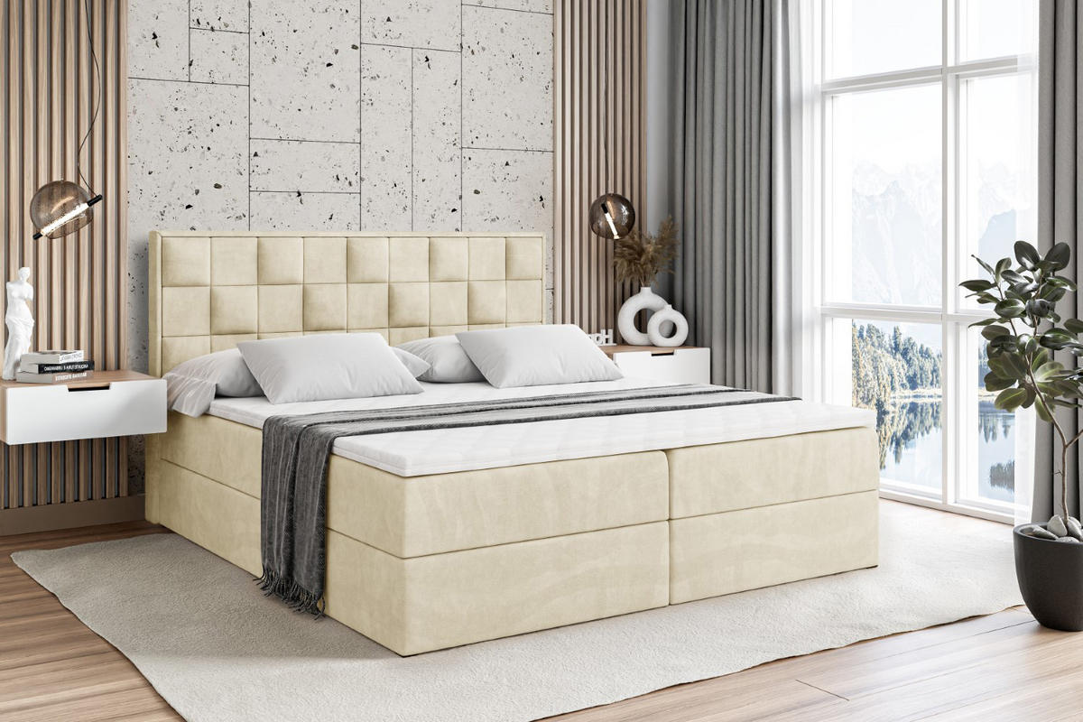 BOXBETT mit H4-Matratze und Lattenrost- ZAFIRA-BZ - 180x200 - Beige Monolith - Beige, Holzwerkstoff (180/200cm) - ALTDECOR
