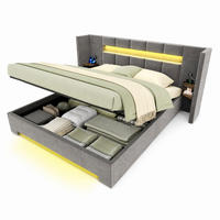 POLSTERBETT 160/200 mit Bettkasten, LED, USB, Hydrauliksystem und breitem Kopfteil - Dunkelgrau, Holzwerkstoff/Textil (180/200cm) - EVRYAE