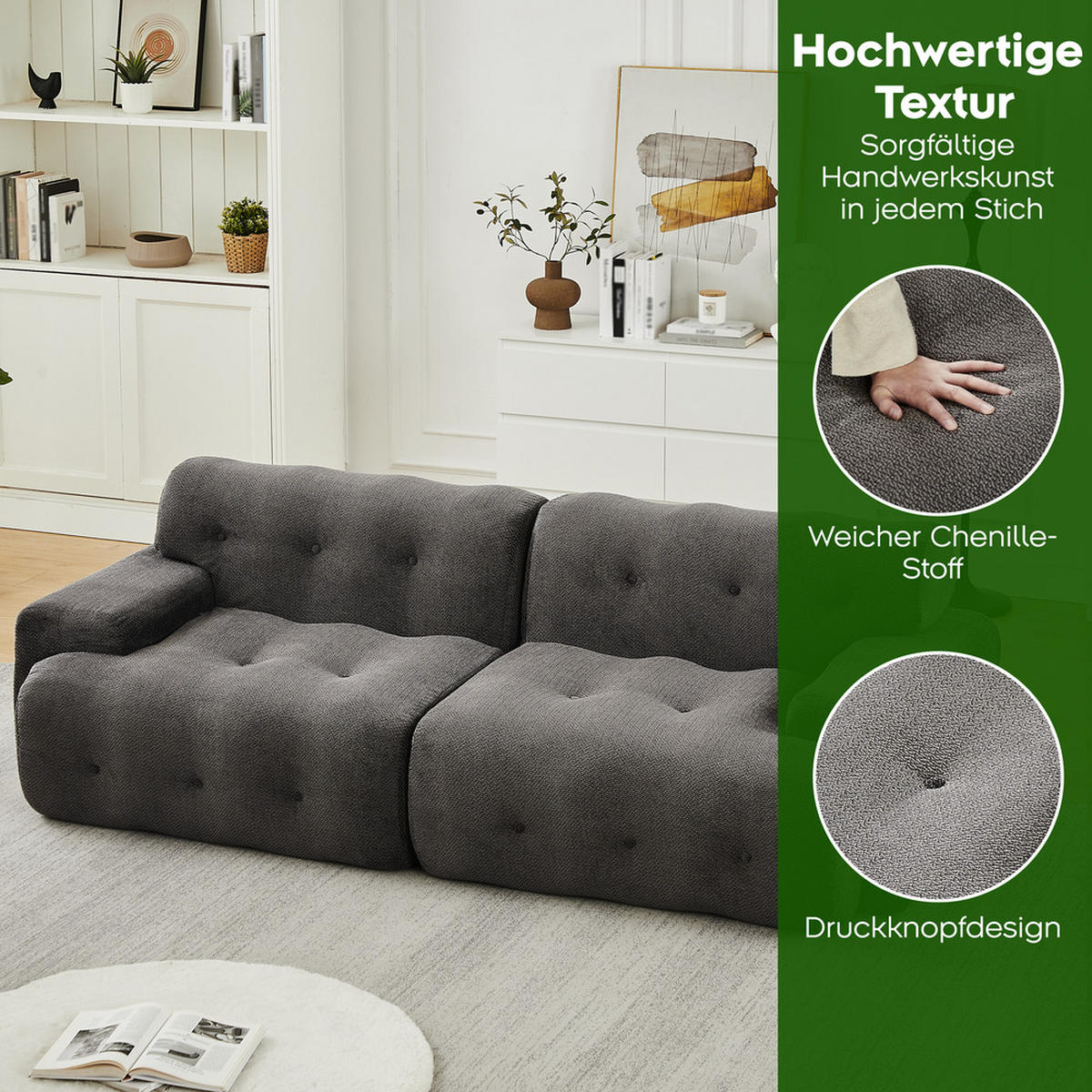 2-SITZER-SOFA Stoffbezug 224cm Grau Geschwungen - Grau, Textil (104/66/224cm) - Raelunyi
